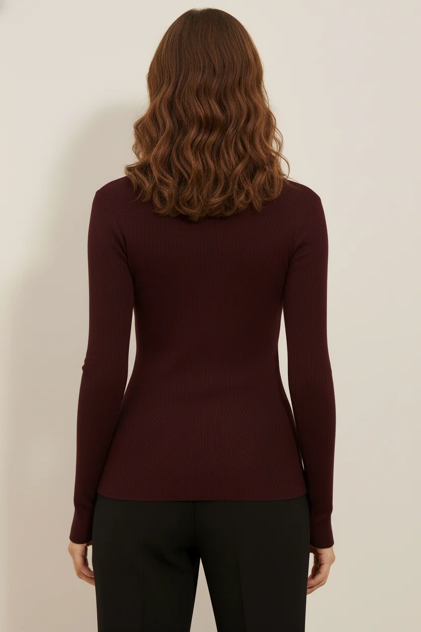 Balıkçı Yaka Out Cut Kesimli Boncuk İşlemeli Bluz - Kahverengi