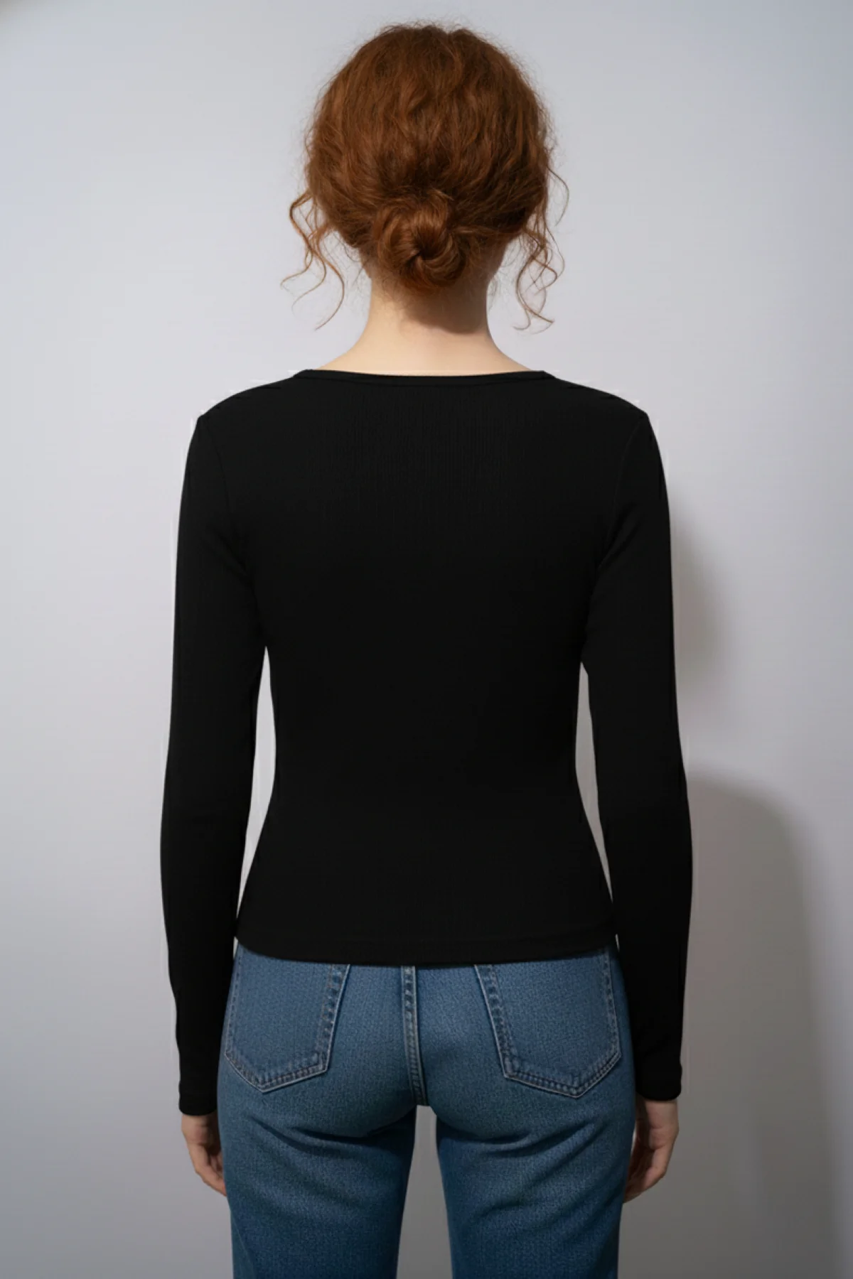 Balıkçı Yaka Cut Out Kesimli Fitilli Kaşkorse Bluz – Siyah