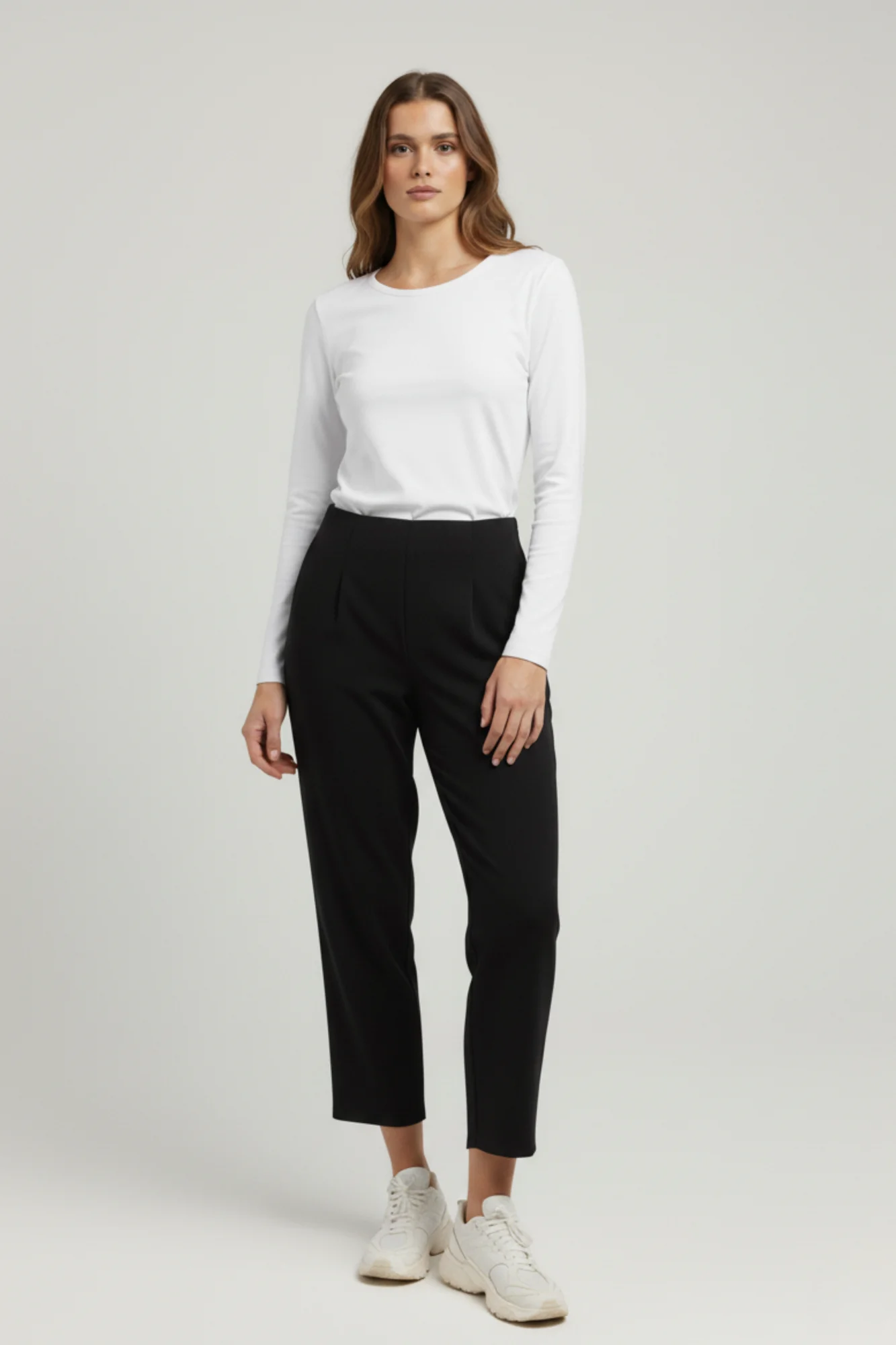 Kadın Yüksek Bel Lastikli Pensli Balon Krep Pantolon – Siyah