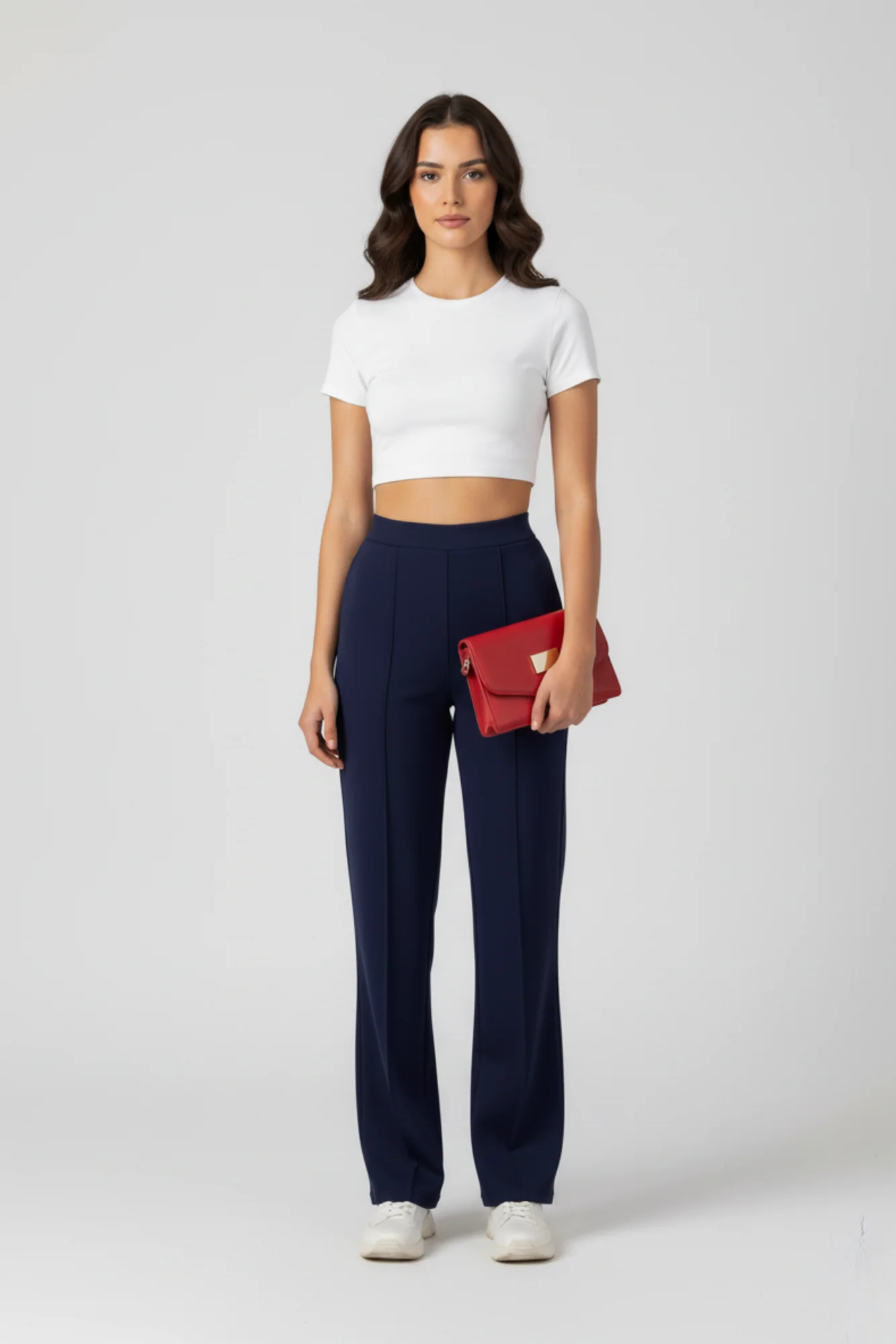 Kadın Modal Çımalı Yüksek Bel Beli Lastikli Bol Paça Pantolon - Lacivert