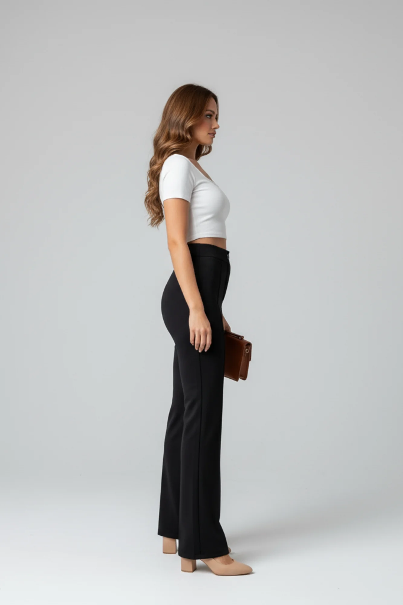 Kadın Toparlayıcı Çıma Detaylı Yüksek Bel Scuba Krep Palazzo Pantolon - Siyah