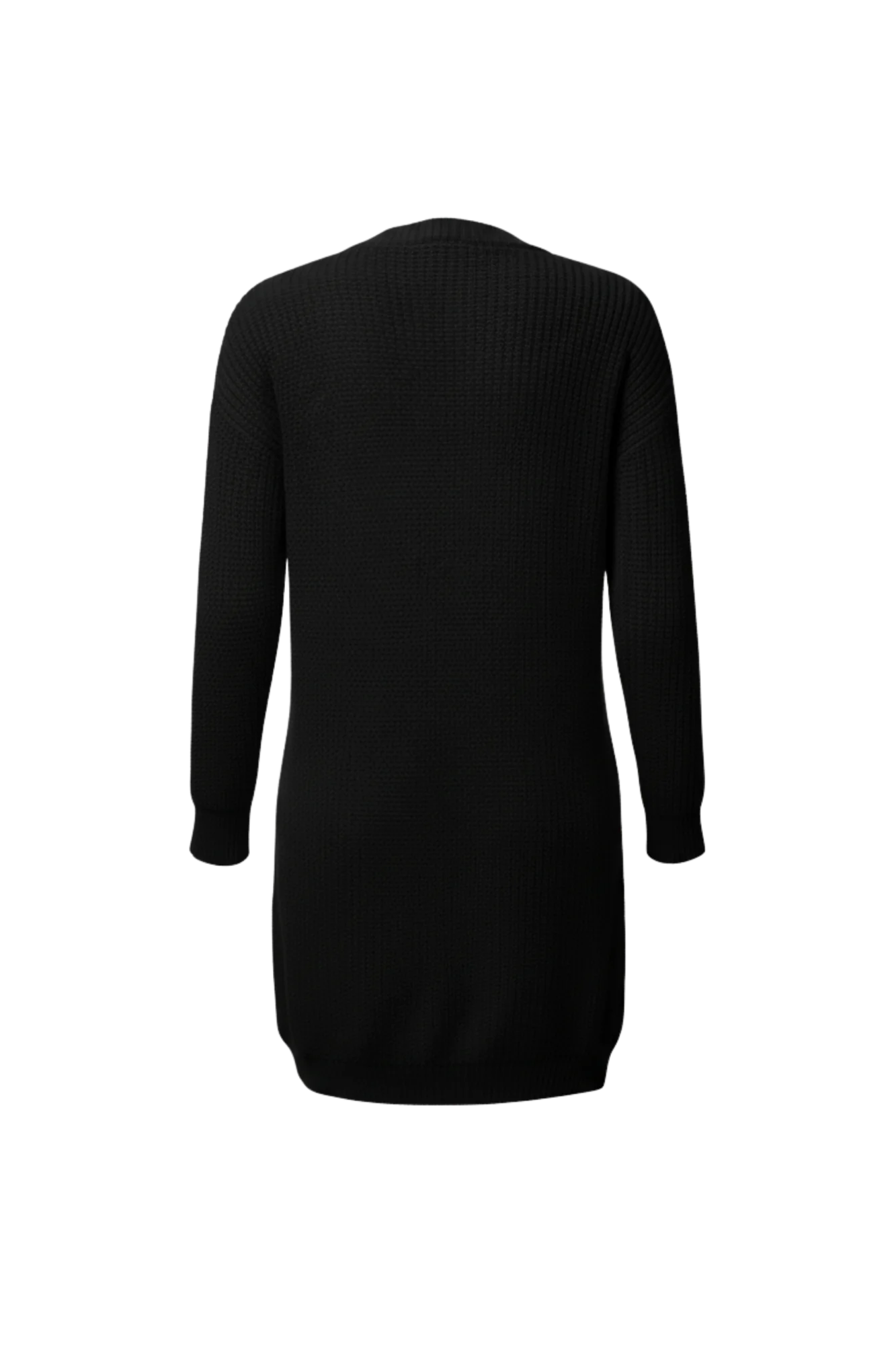 Kadın Siyah Uzun Oversize Örgü Hırka – Cepli Kalın Triko