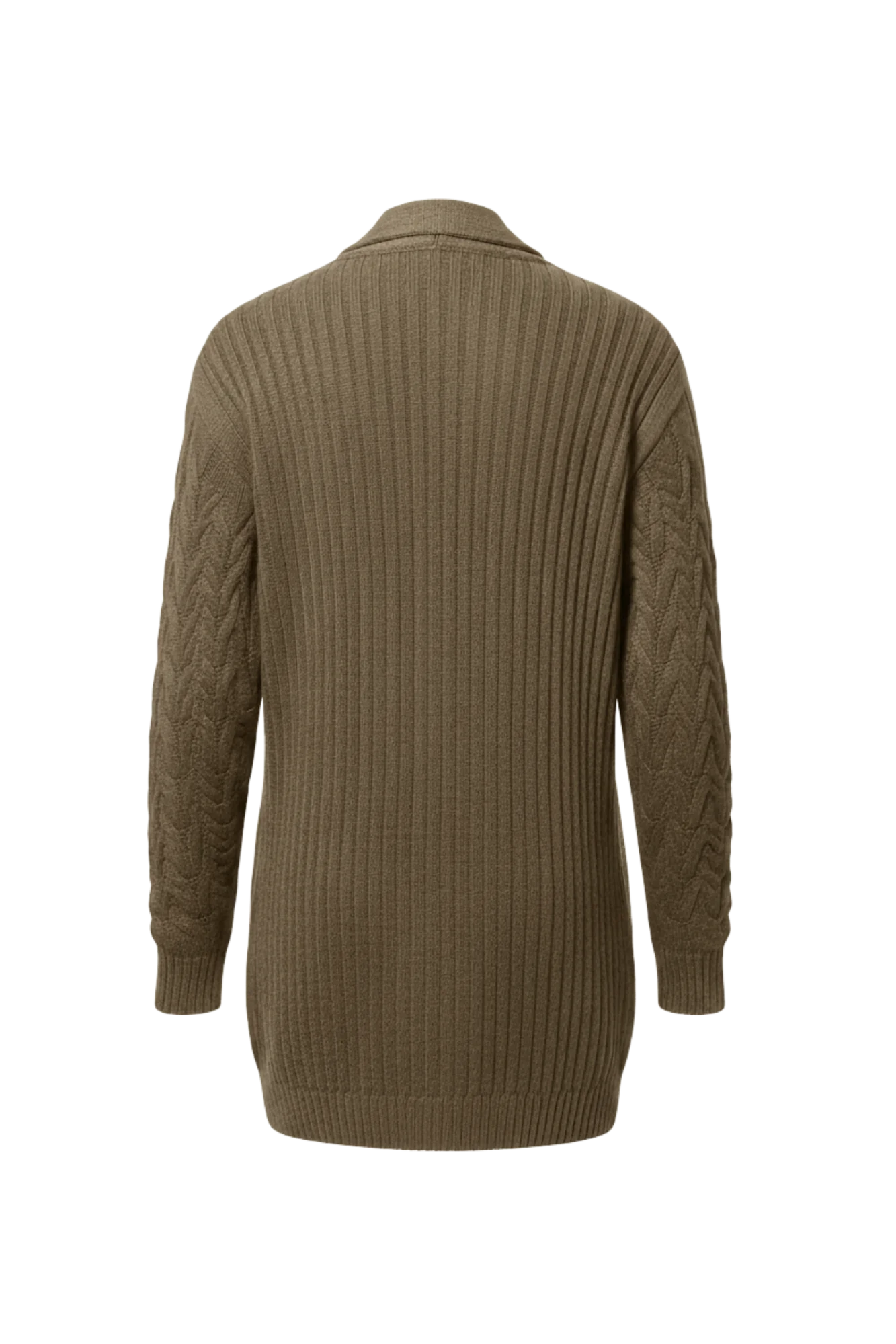 Kadın Bej Uzun Oversize Örgü Hırka – Chevron Desenli Triko