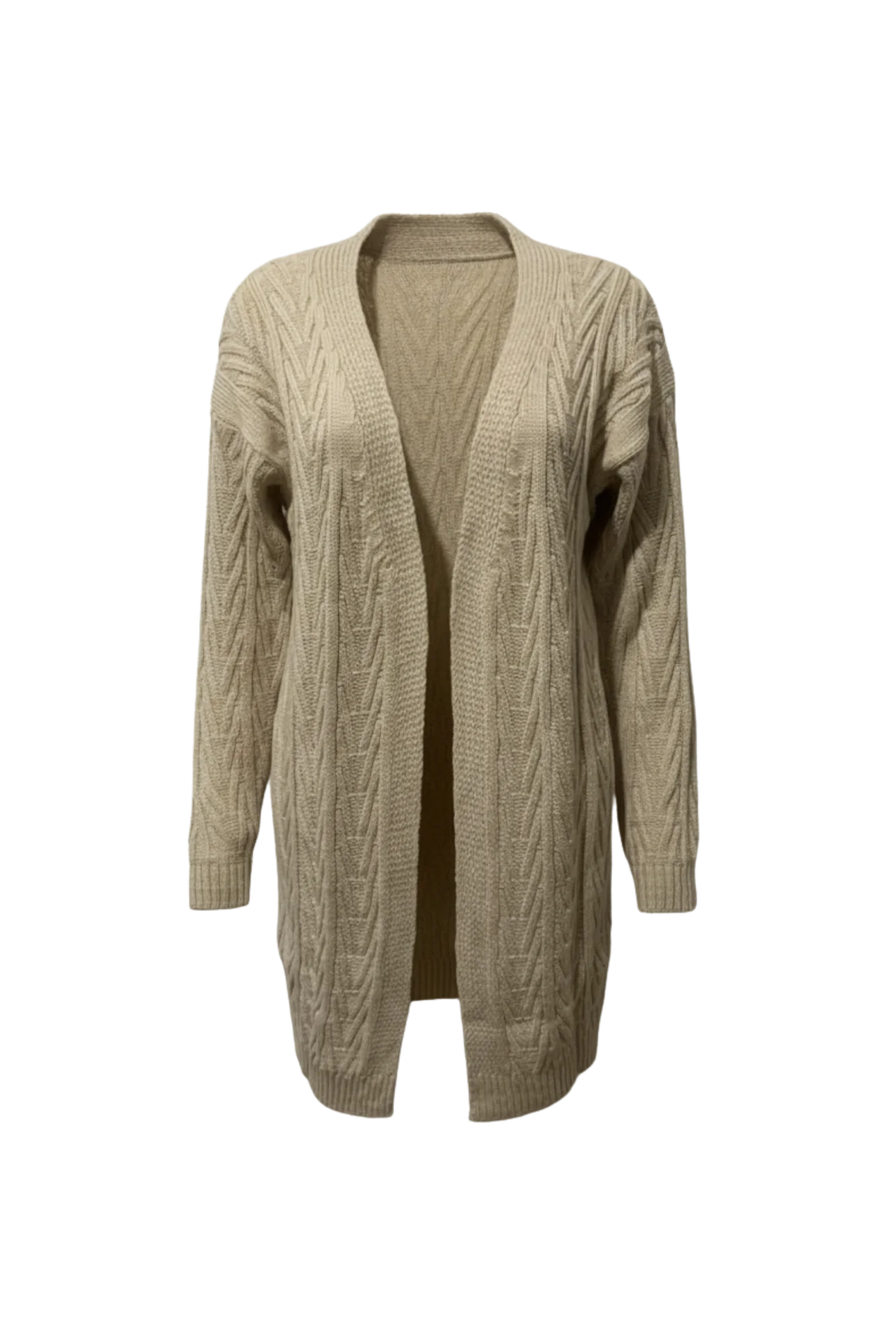 Kadın Krem Uzun Oversize Örgü Hırka – Chevron Desenli Triko