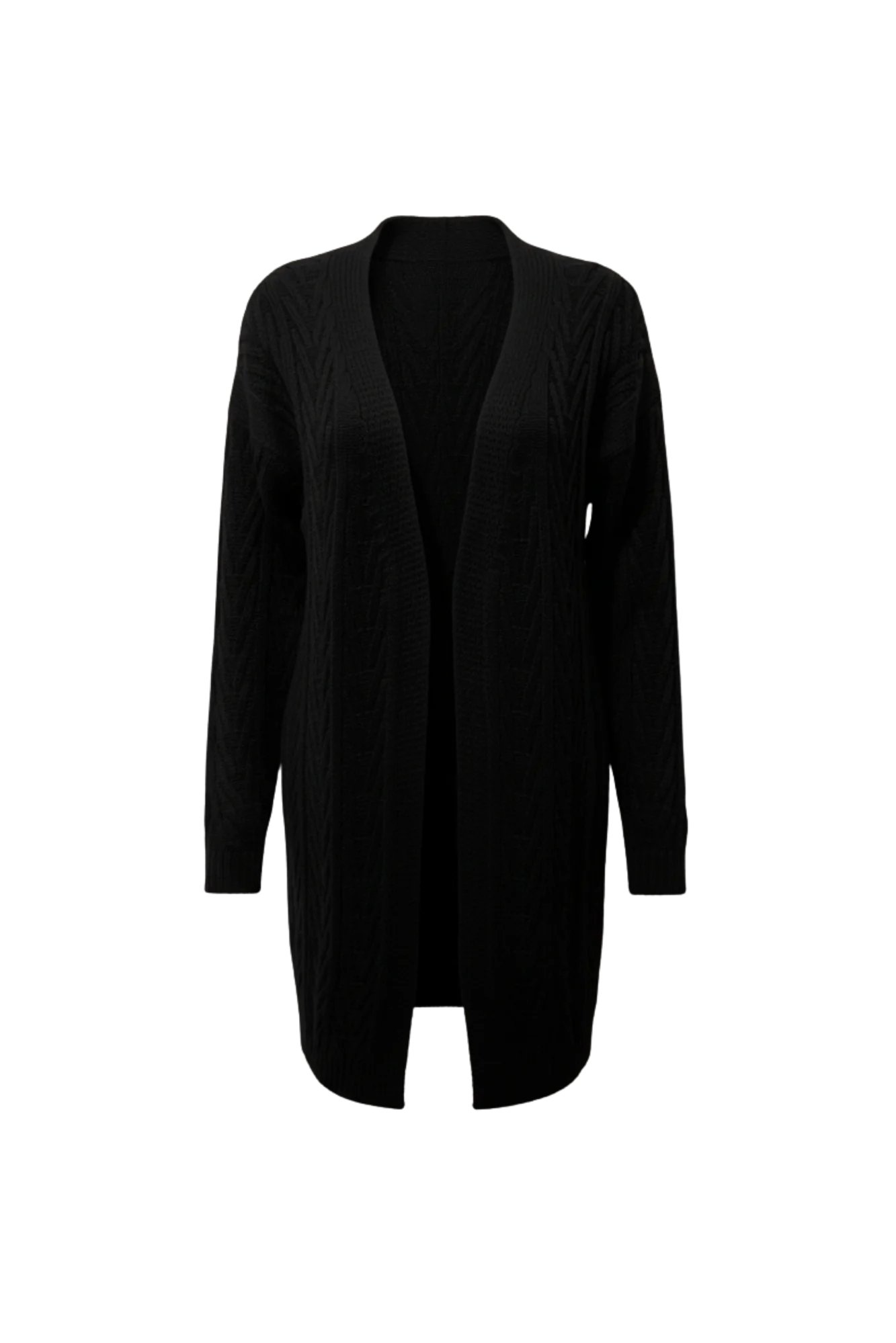 Kadın Siyah Uzun Oversize Örgü Hırka – Chevron Desenli Triko