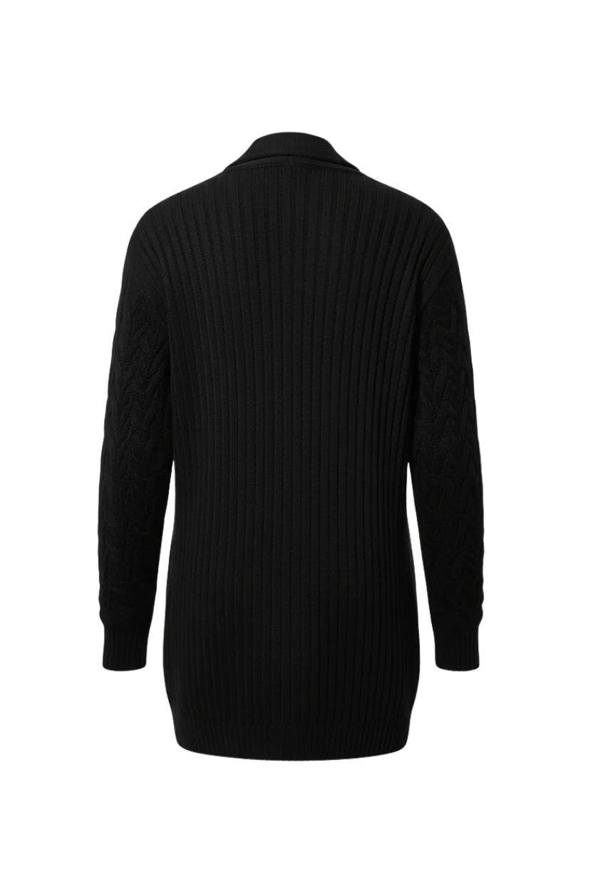 Kadın Siyah Uzun Oversize Örgü Hırka – Chevron Desenli Triko