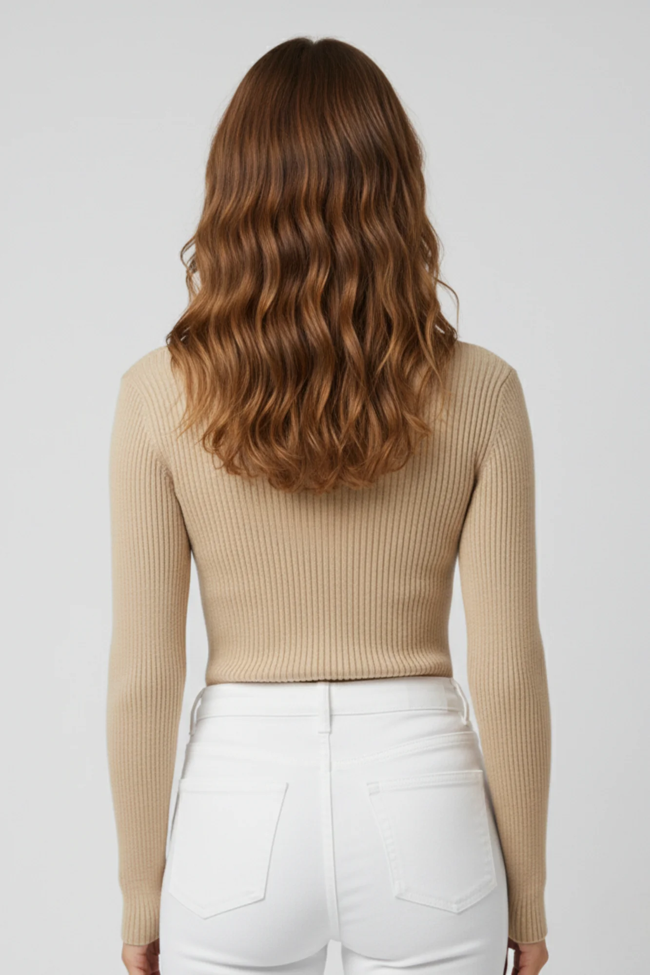 Kadın Bej Boğazlı İnce Triko Kazak