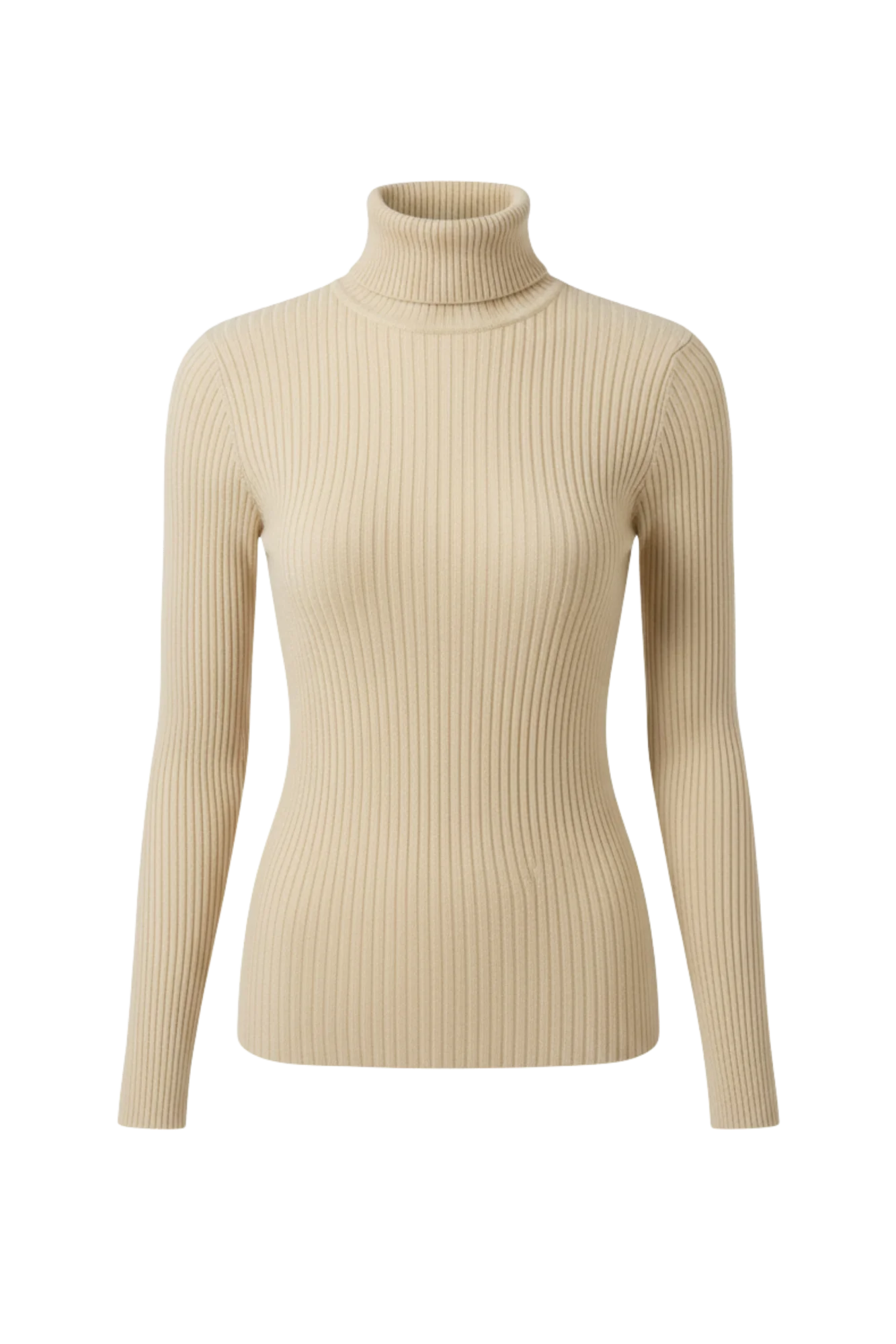 Kadın Bej Boğazlı İnce Triko Kazak