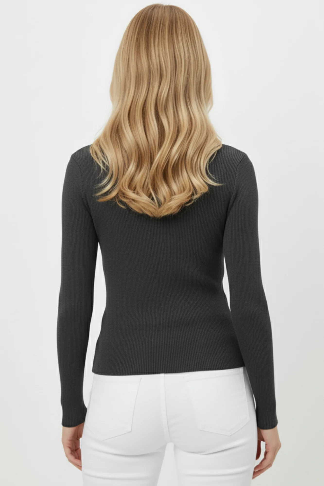 Kadın Boğazlı Pencere Detaylı Gri Triko Kazak