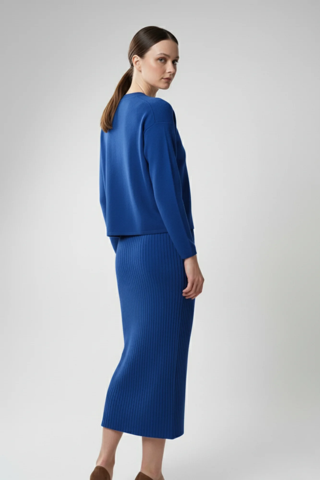 Kadın Hırka Elbise İkili Takım - Mavi