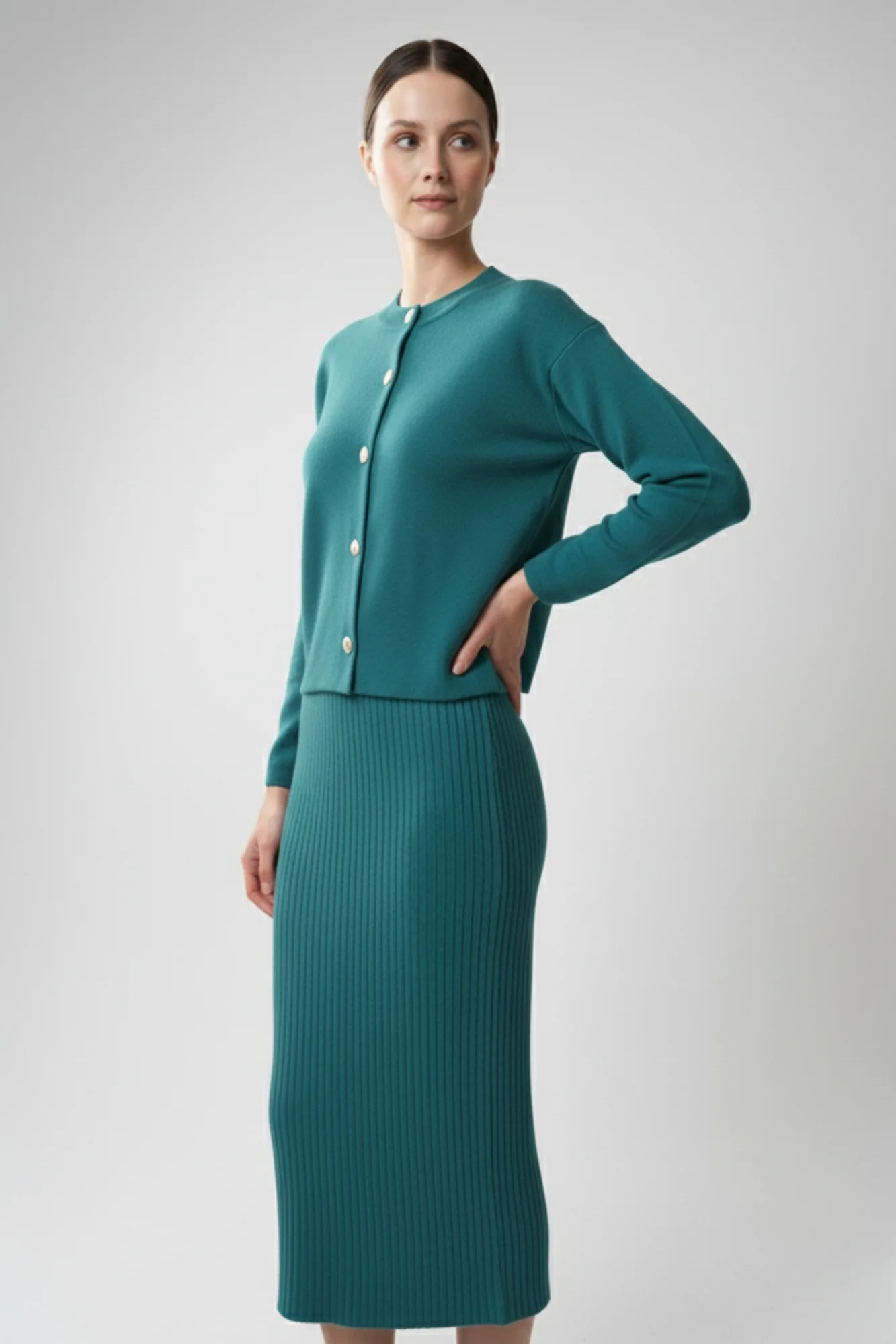 Kadın Hırka Elbise İkili Takım - Turkuaz