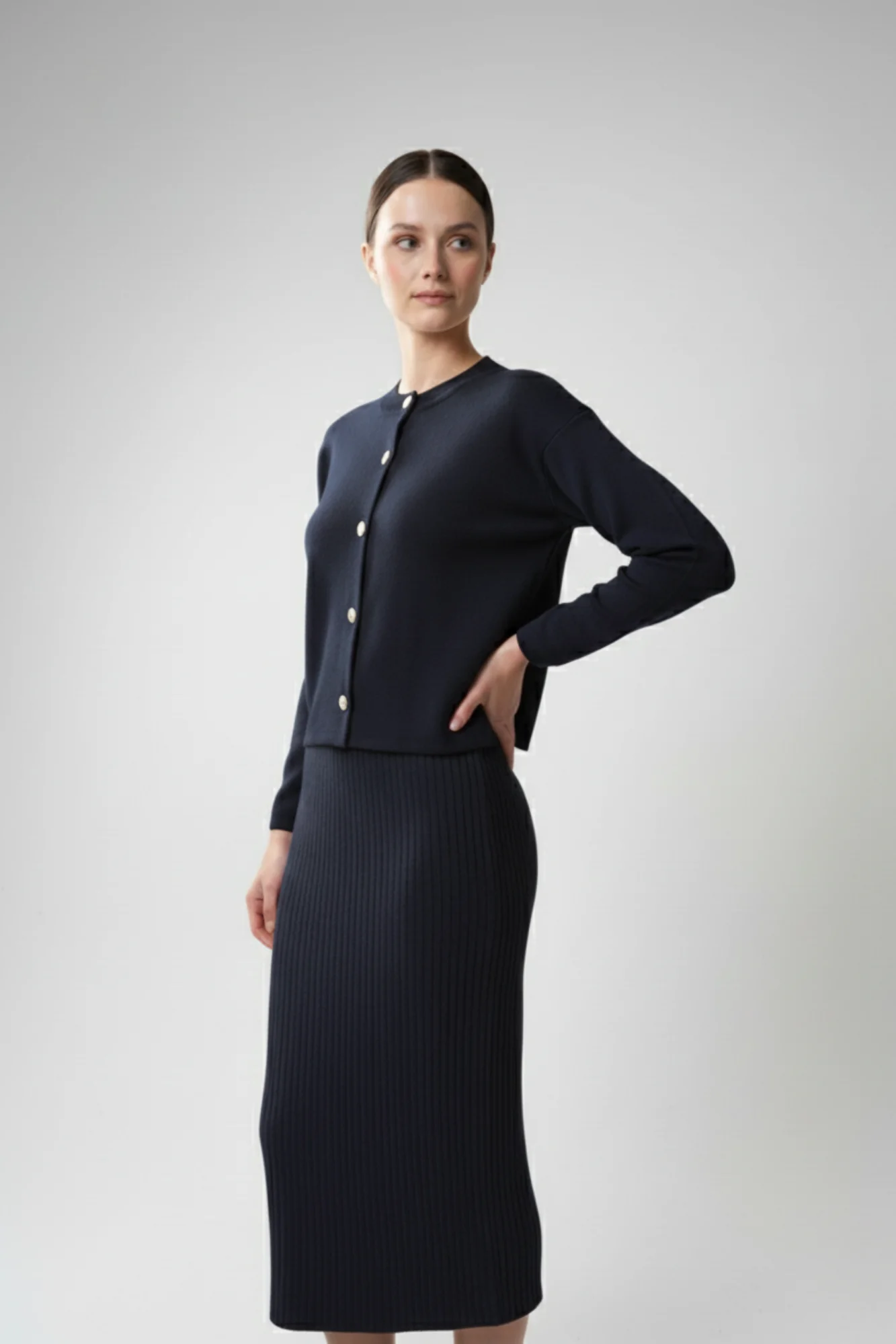 Kadın Hırka Elbise İkili Takım - Lacivert