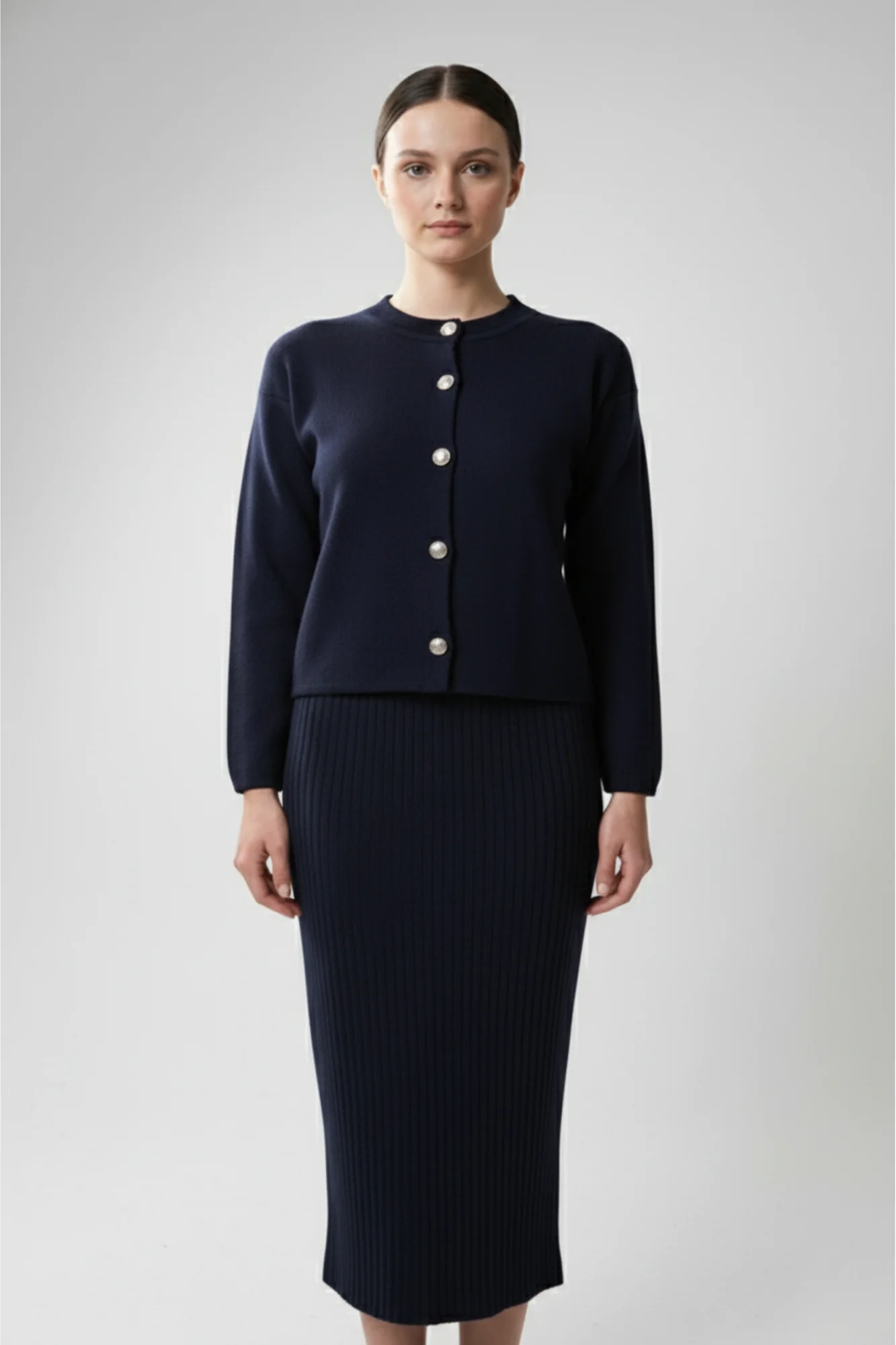 Kadın Hırka Elbise İkili Takım - Lacivert