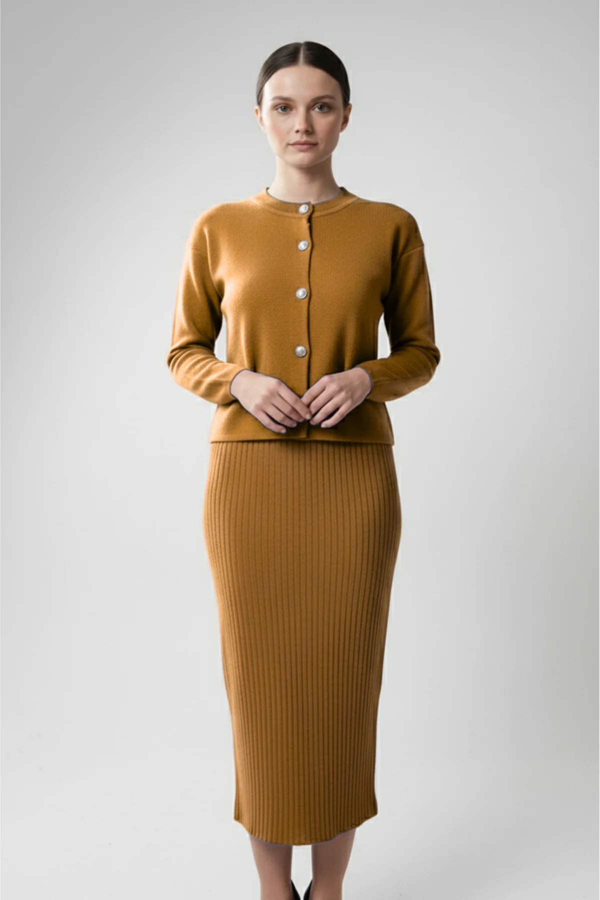 Kadın Hırka Elbise İkili Takım - Kahverengi