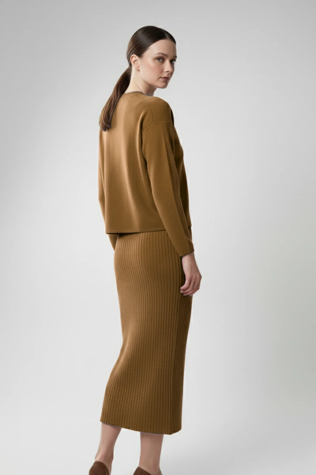 Kadın Hırka Elbise İkili Takım - Kahverengi