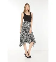 Kadın Belden Oturmalı Çizgili Krep Etek