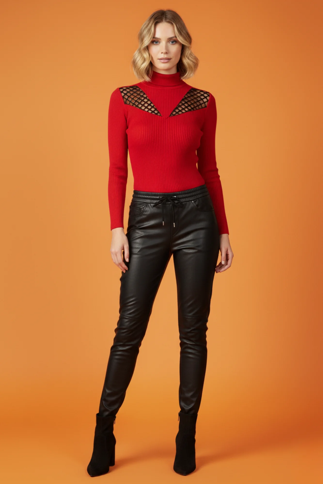 Kadın Siyah Deri Jogger Pantolon Beli Lastikli