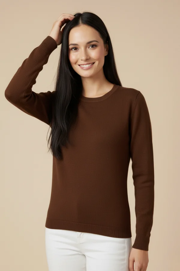 Kadın Kahverengi Triko Yuvarlak Yaka Kazak