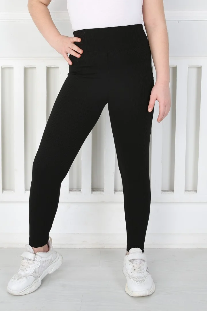 Dar Paça Birinci Kalite Fitilli Kumaş Siyah Kız Çocuk Günlük Tayt