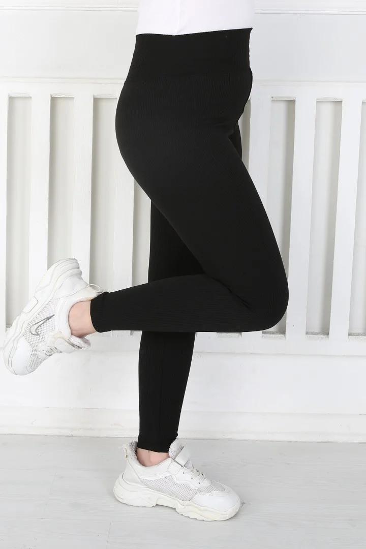 Dar Paça Birinci Kalite Fitilli Kumaş Siyah Kız Çocuk Günlük Tayt