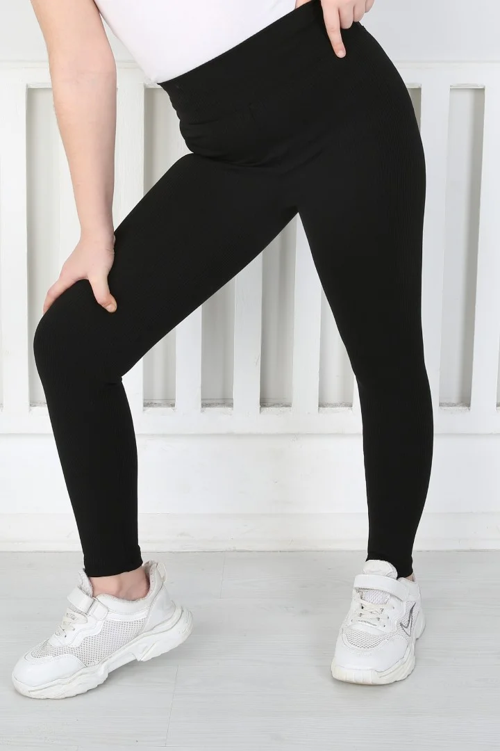 Dar Paça Birinci Kalite Fitilli Kumaş Siyah Kız Çocuk Günlük Tayt