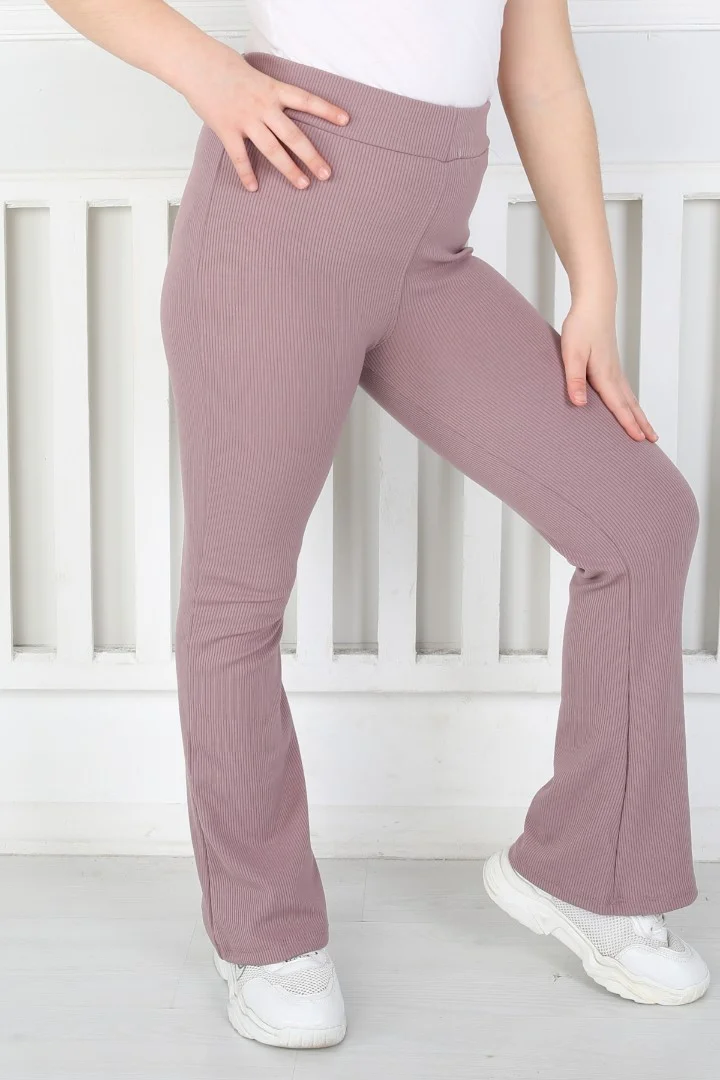 İspanyol Paça Birinci Kalite Fitilli Kumaş Mürdüm Kız Çocuk Günlük Tayt