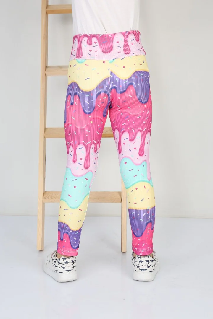 Şardonlu Fitilli Kumaş Baskılı Sarı Kız Çocuk Günlük Tayt