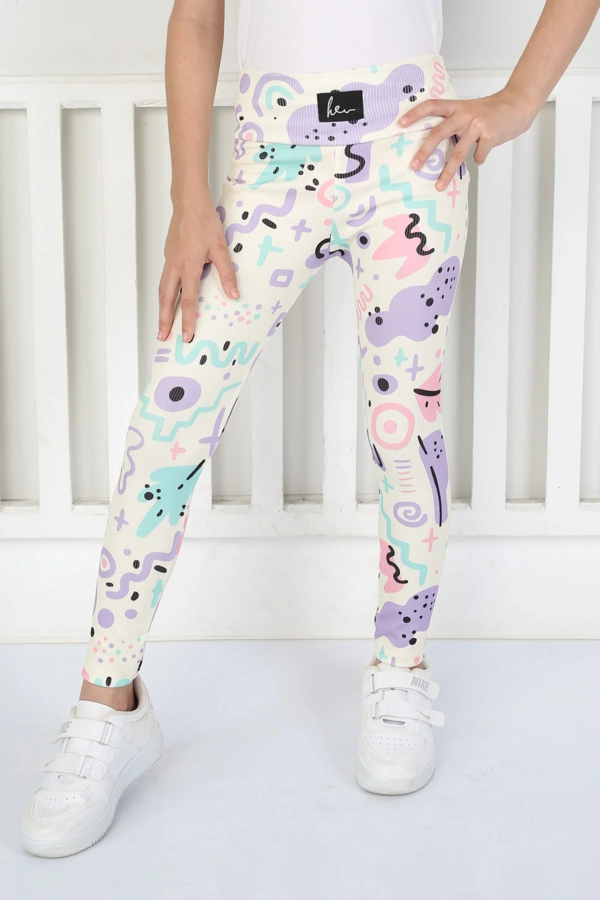 Şardonsuz Fitilli Kumaş Baskılı Kız Çocuk Günlük Tayt