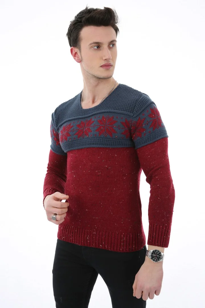 Erkek Kar Desenli Kışlık Kalın Günlük Triko Kazak