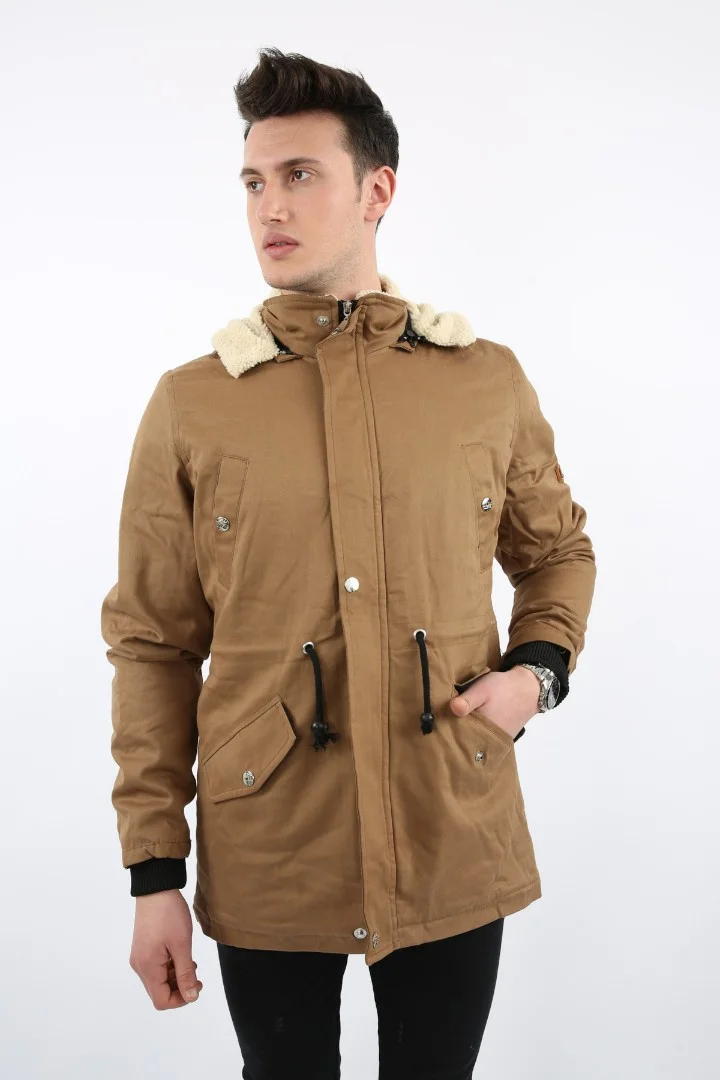 İçi Kürklü Çaparz Cepli Çıkmalı Kapşonlu Kalın Erkek Günlük Kabardin Mont