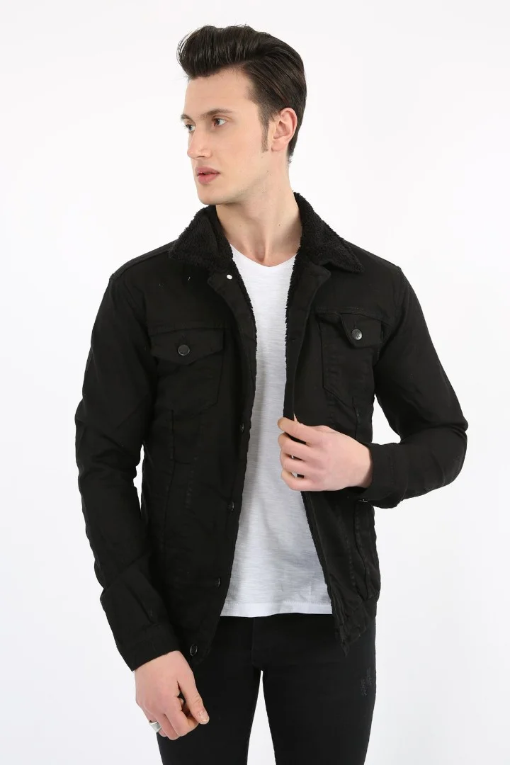 İçi Kürklü Çıtçıt Düğmeli Kalın Spor Erkek Günlük Kot Mont