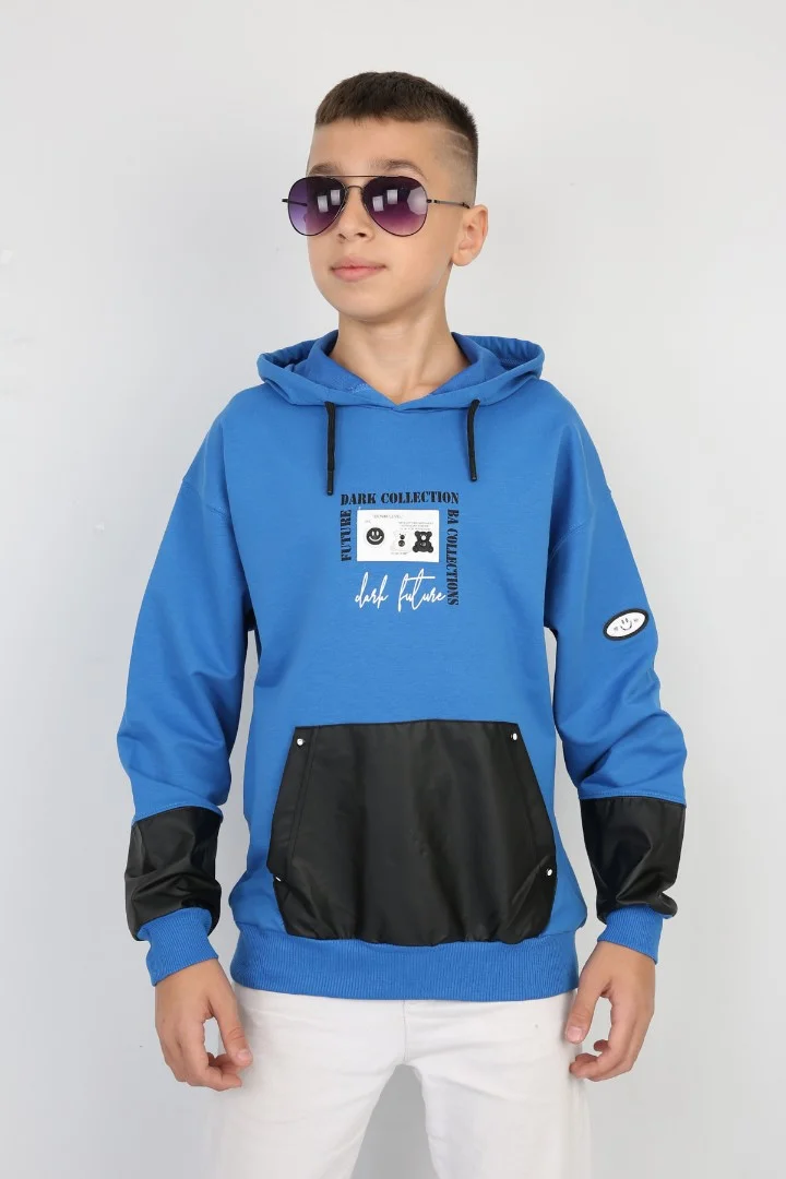 İki İplik Kapşonlu Baskılı Erkek Çocuk Günlük Sweatshirt