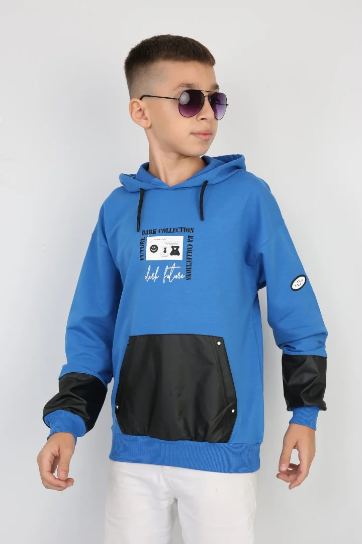 İki İplik Kapşonlu Baskılı Erkek Çocuk Günlük Sweatshirt