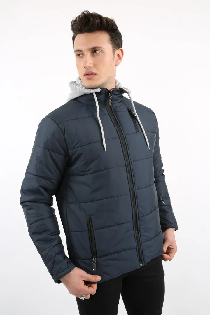 Kapşonlu Yan Cepli Erkek Günlük Şişme Mont