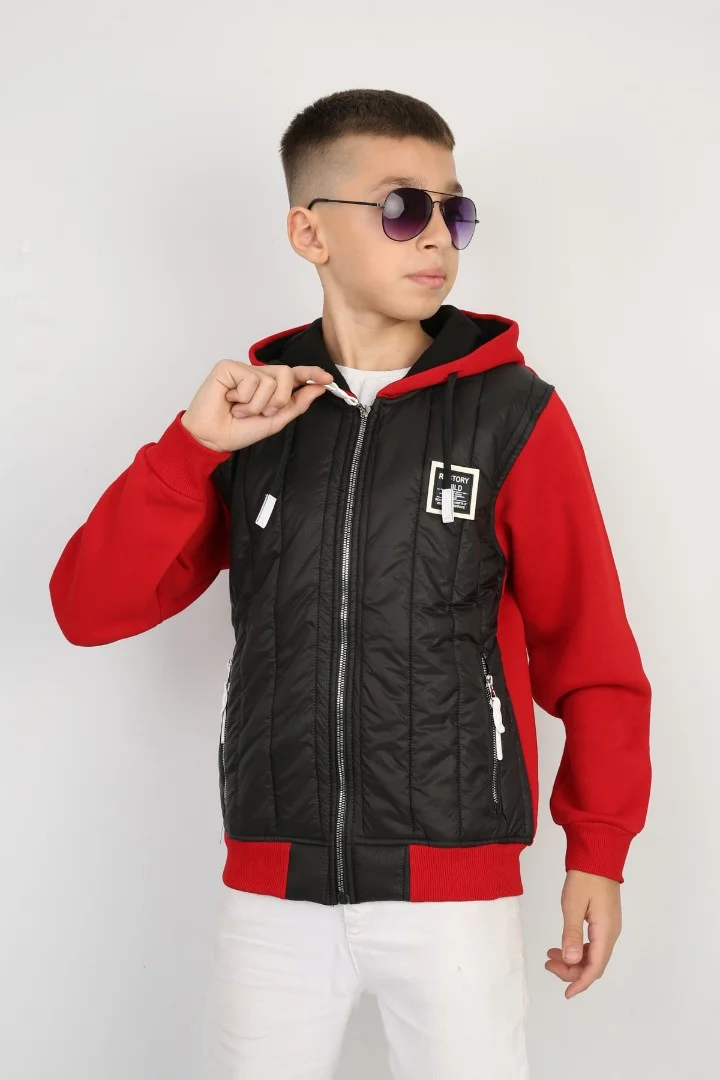 Üç İplik Kapşonlu Fermuarlı İçi Termal Erkek Çocuk Günlük Sweatshirt