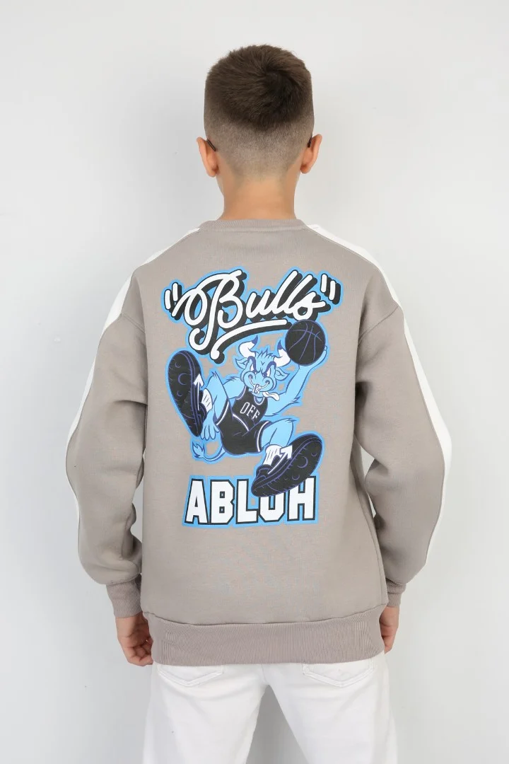 Üç İplik Şardonlu Arka Baskılı Erkek Çocuk Günlük Sweatshirt