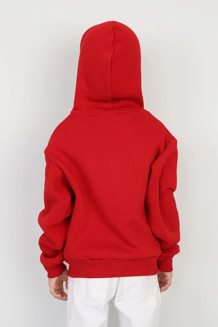 Üç İplik Şardonlu Baskılı Kapşonlu Erkek Çocuk Günlük Sweatshirt