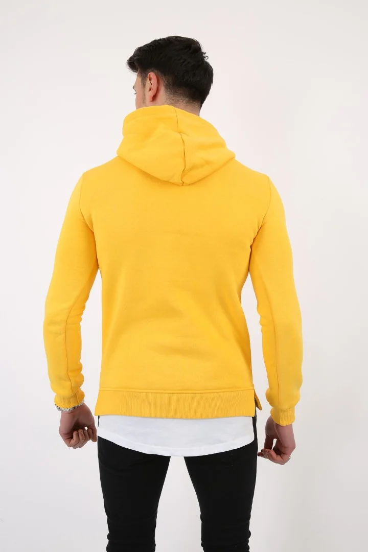 Üç İplik Şardonlu Kapşonlu Alttan Çıkmalı Erkek Günlük Sweatshirt