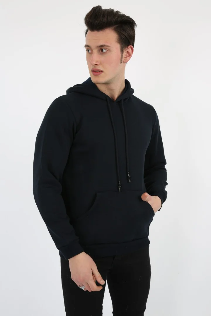 Üç İplik Şardonlu Kapşonlu Düz Erkek Günlük Sweatshirt