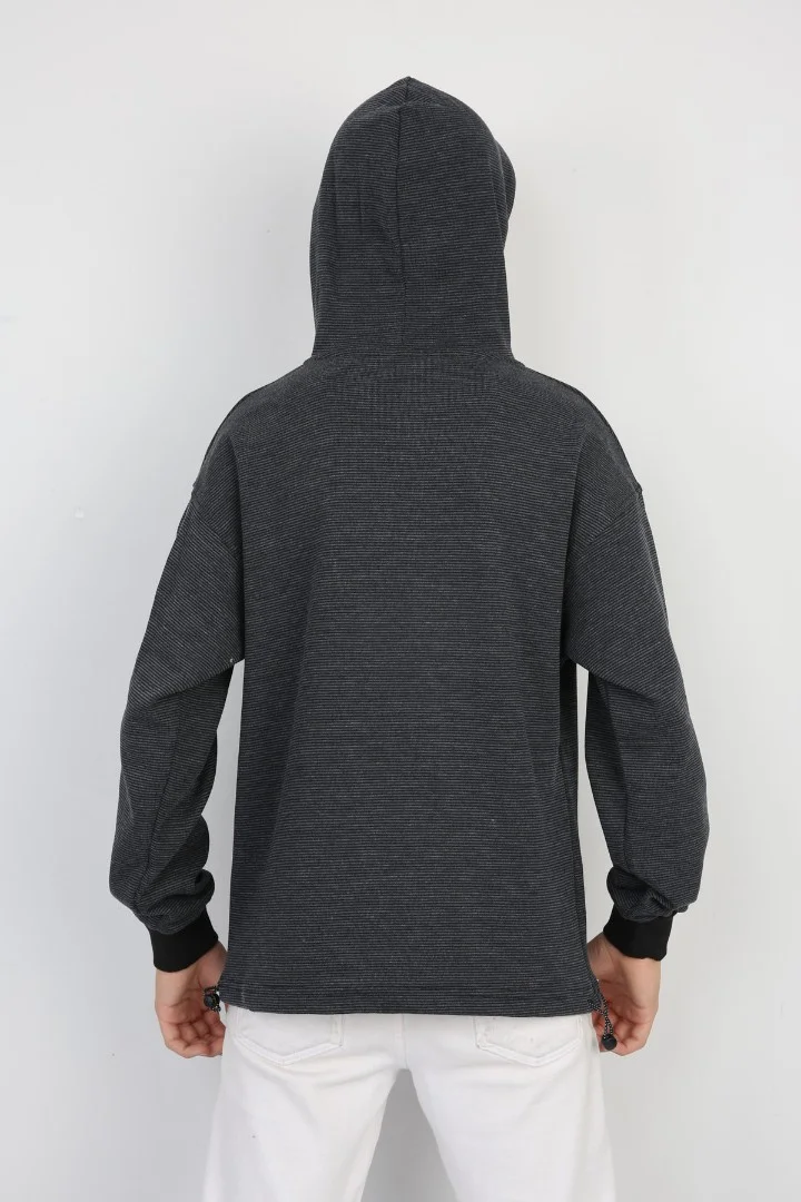 Yarım Fermuarlı Kapşonlu Baskılı Erkek Çocuk Günlük Sweatshirt