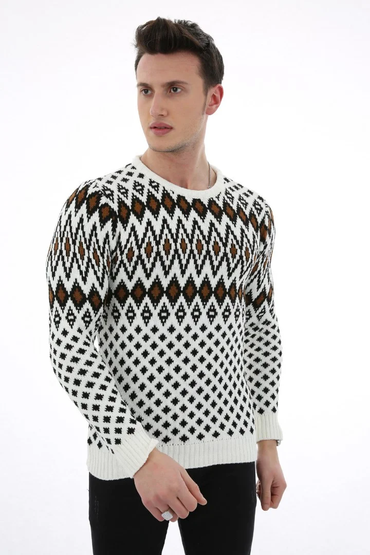 Erkek Desenli Kalın Kışlık Günlük Triko Kazak