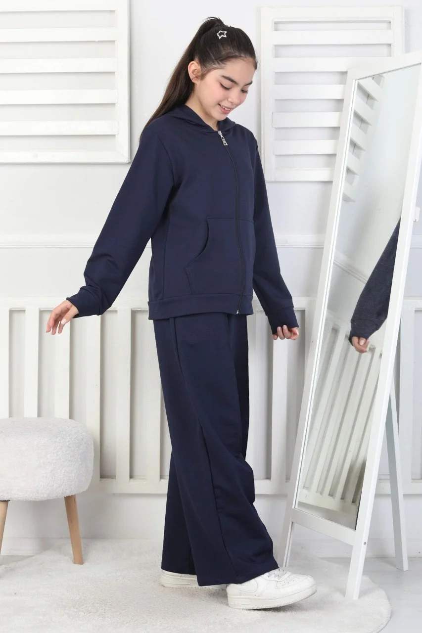 İki İplik Kapüşonlu Fermuarlı Kız Çocuk Takım