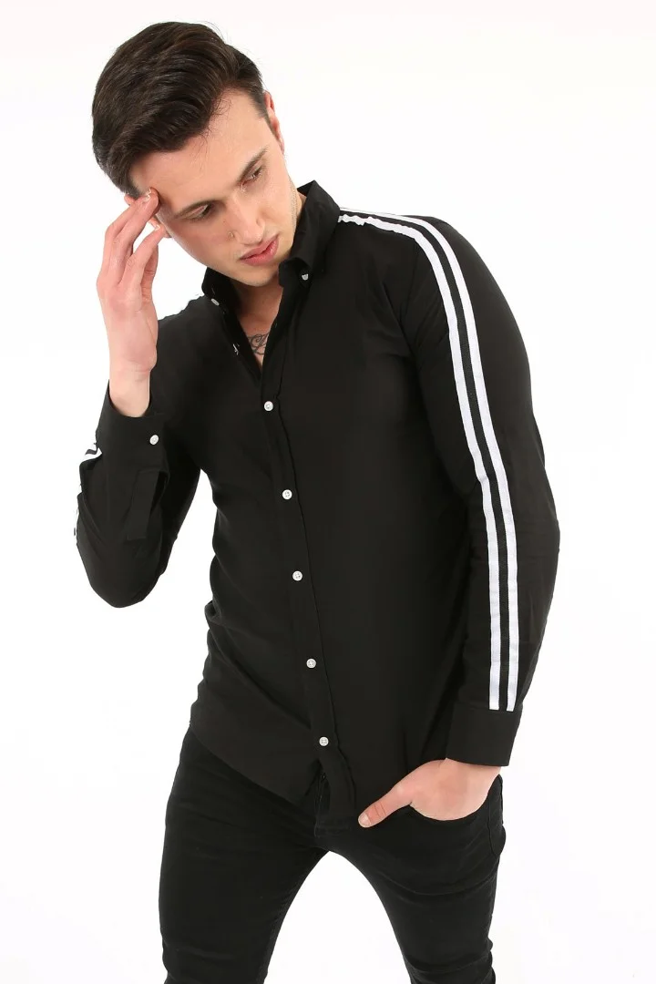 Erkek Günlük Kolları Çizgili Gömlek