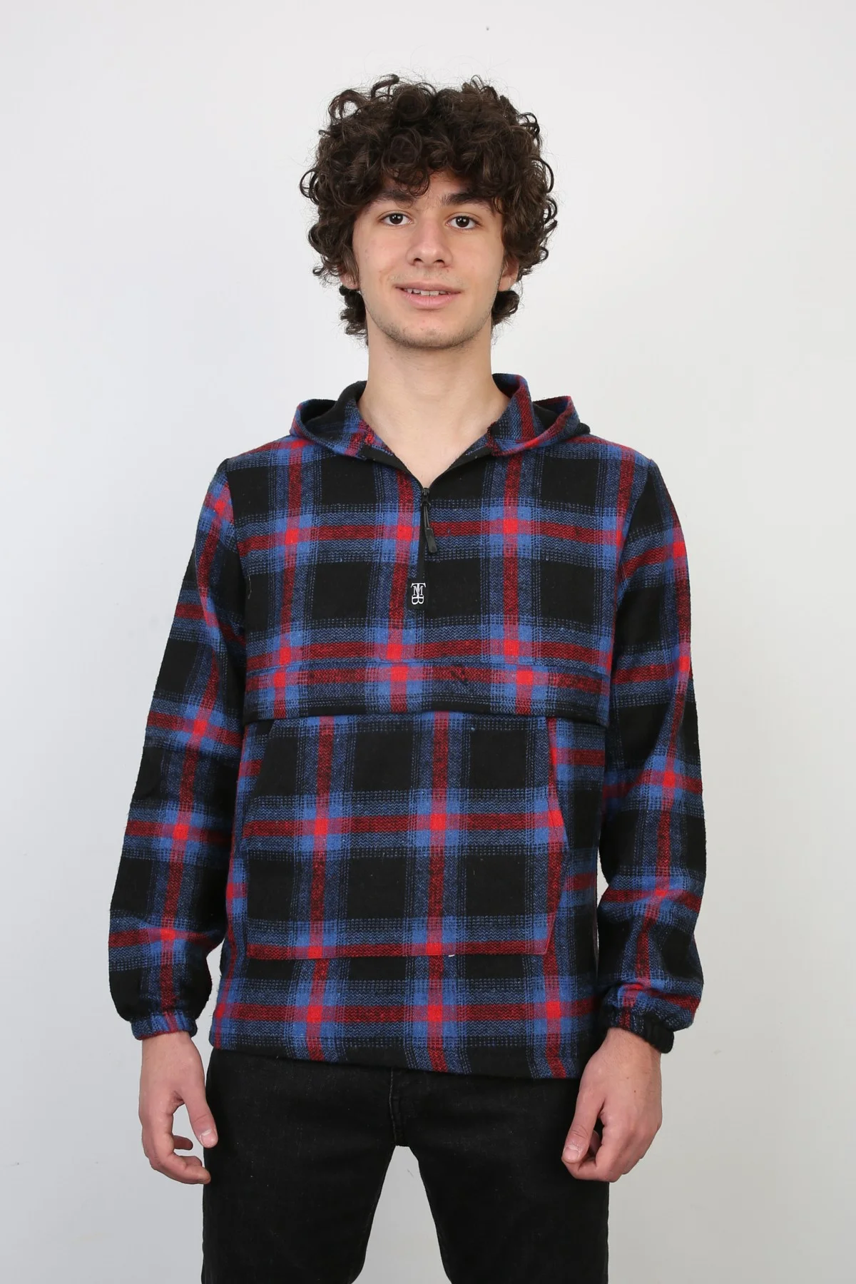 Erkek Günlük Kapşonlu Yarım Fermuarlı Gömlek