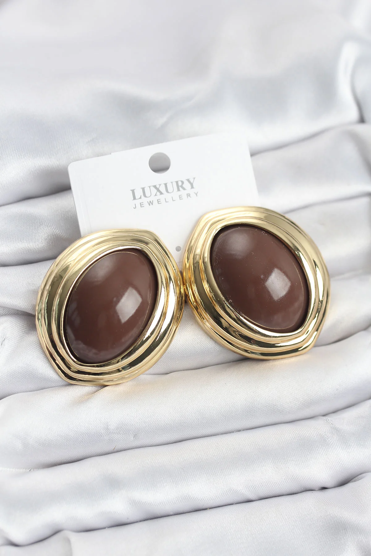 Pirinç Kahverengi Badem Model Vintage Gold Kadın Küpe