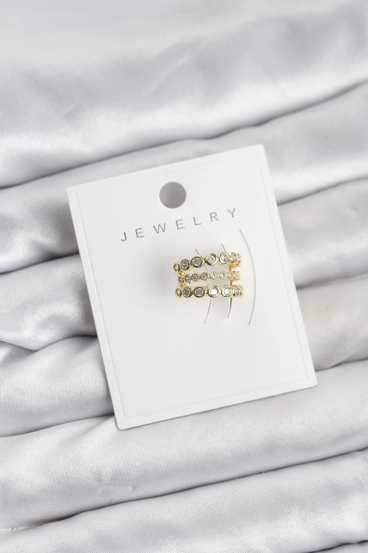 Gold Renk Zirkon Taşlı Pirinç Kıkırdak Earcuff Küpe