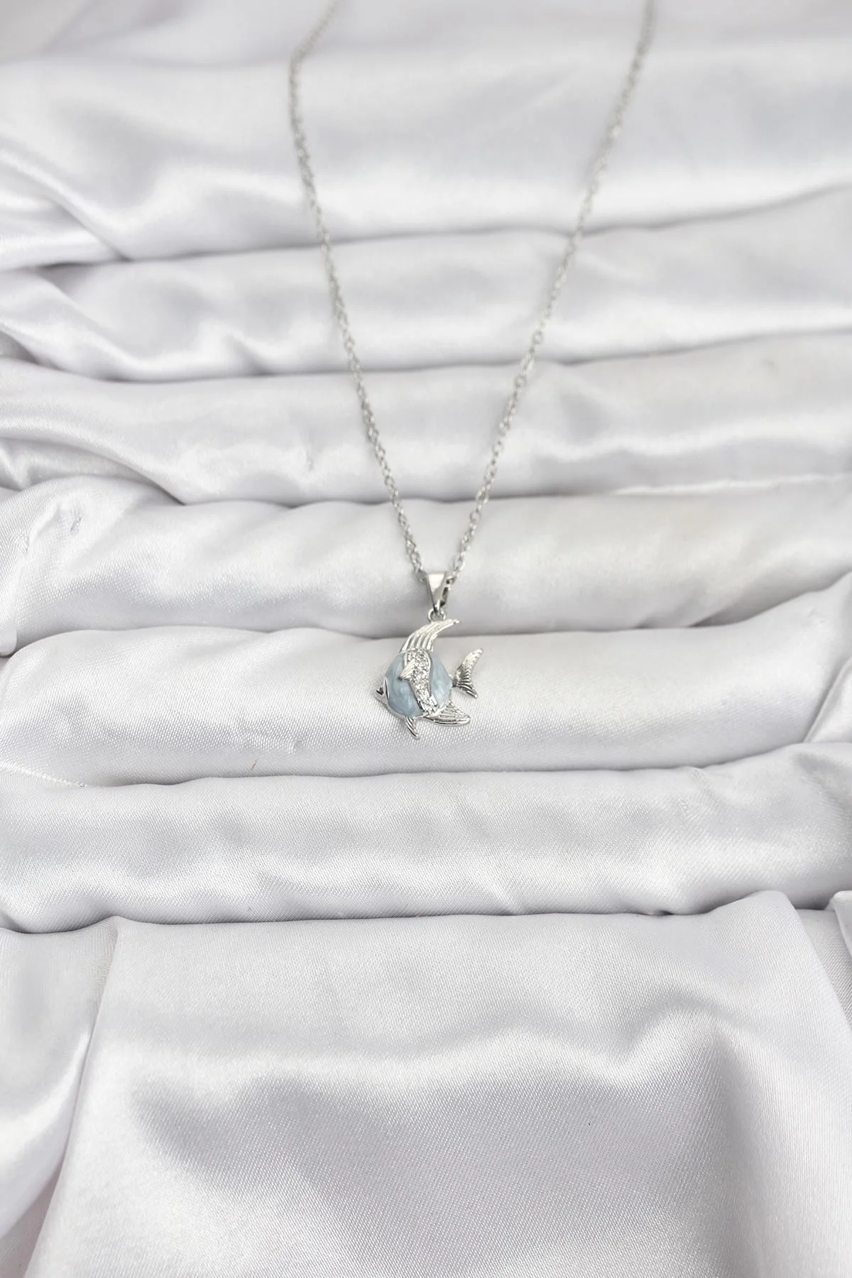 316L Çelik Zincir Gümüş Renk Balık Model Zirkon Taşlı Kadın Kolye