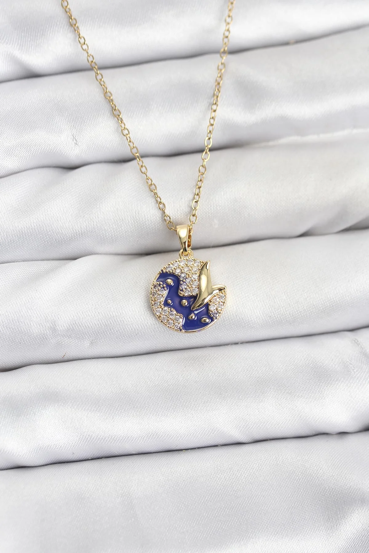 316L Çelik Zincir Gold Renk Gece Model Zirkon Taşlı Kadın Kolye