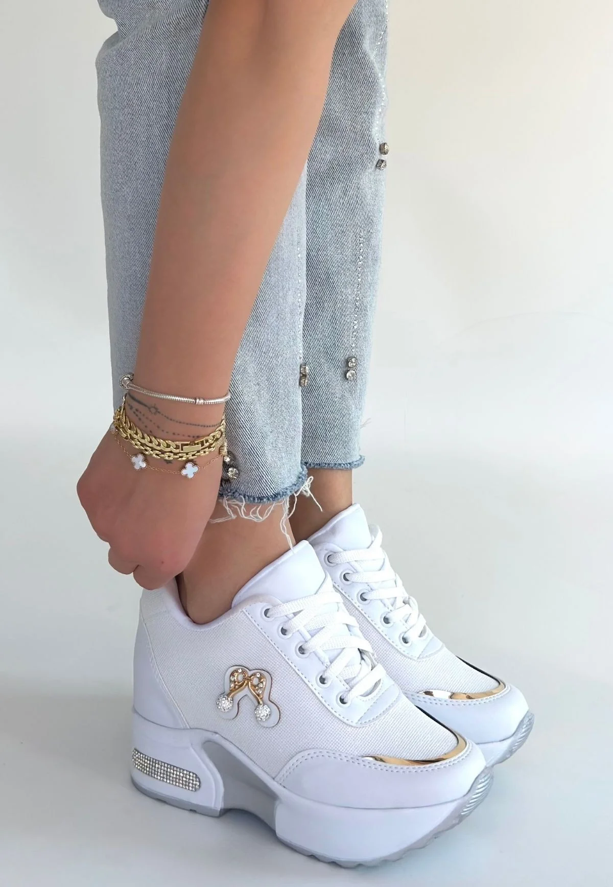 Wody Beyaz Cilt Simli Bağcıklı Spor Ayakkabı