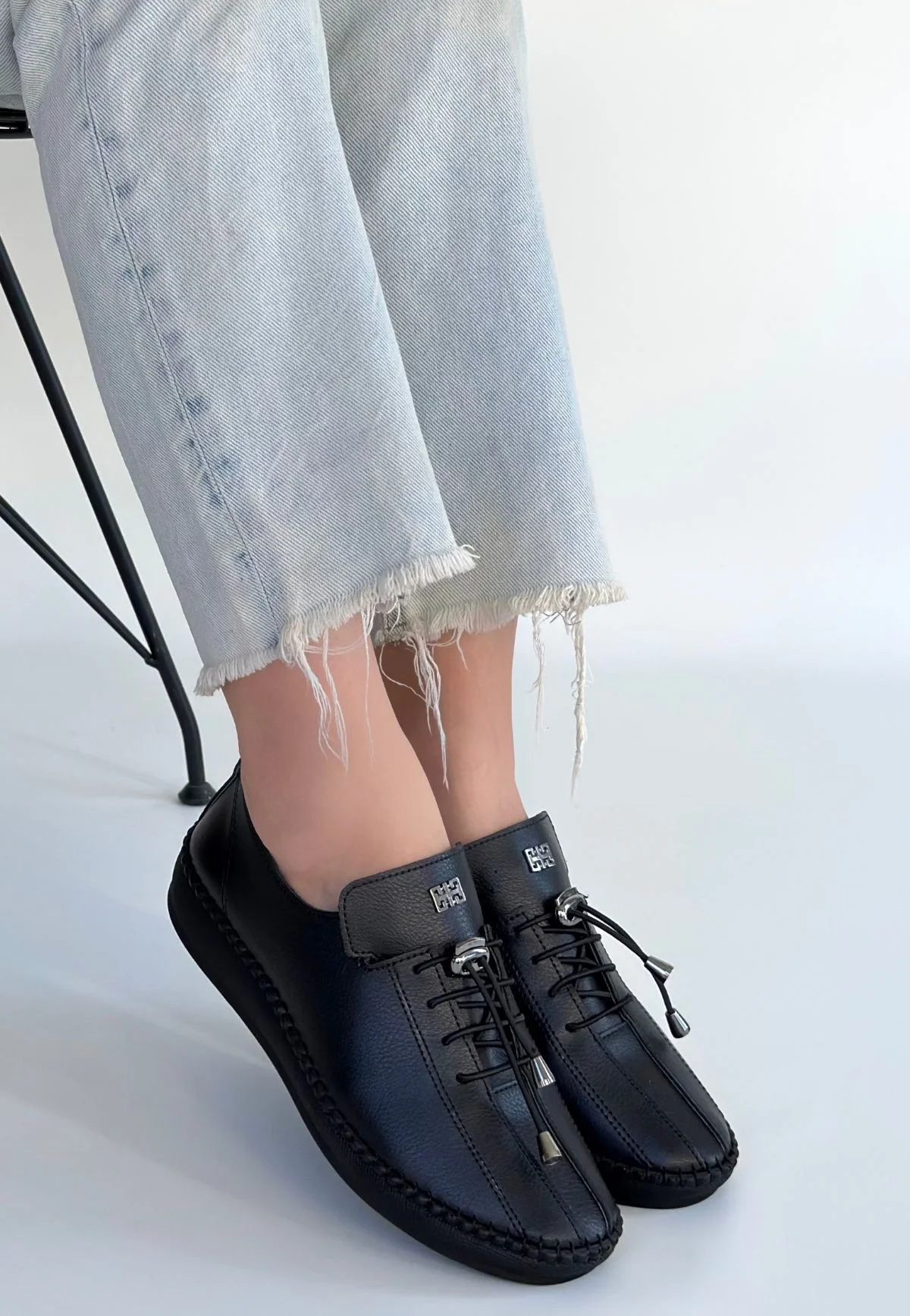 Warte Siyah Deri Bağcıklı Spor Ayakkabı